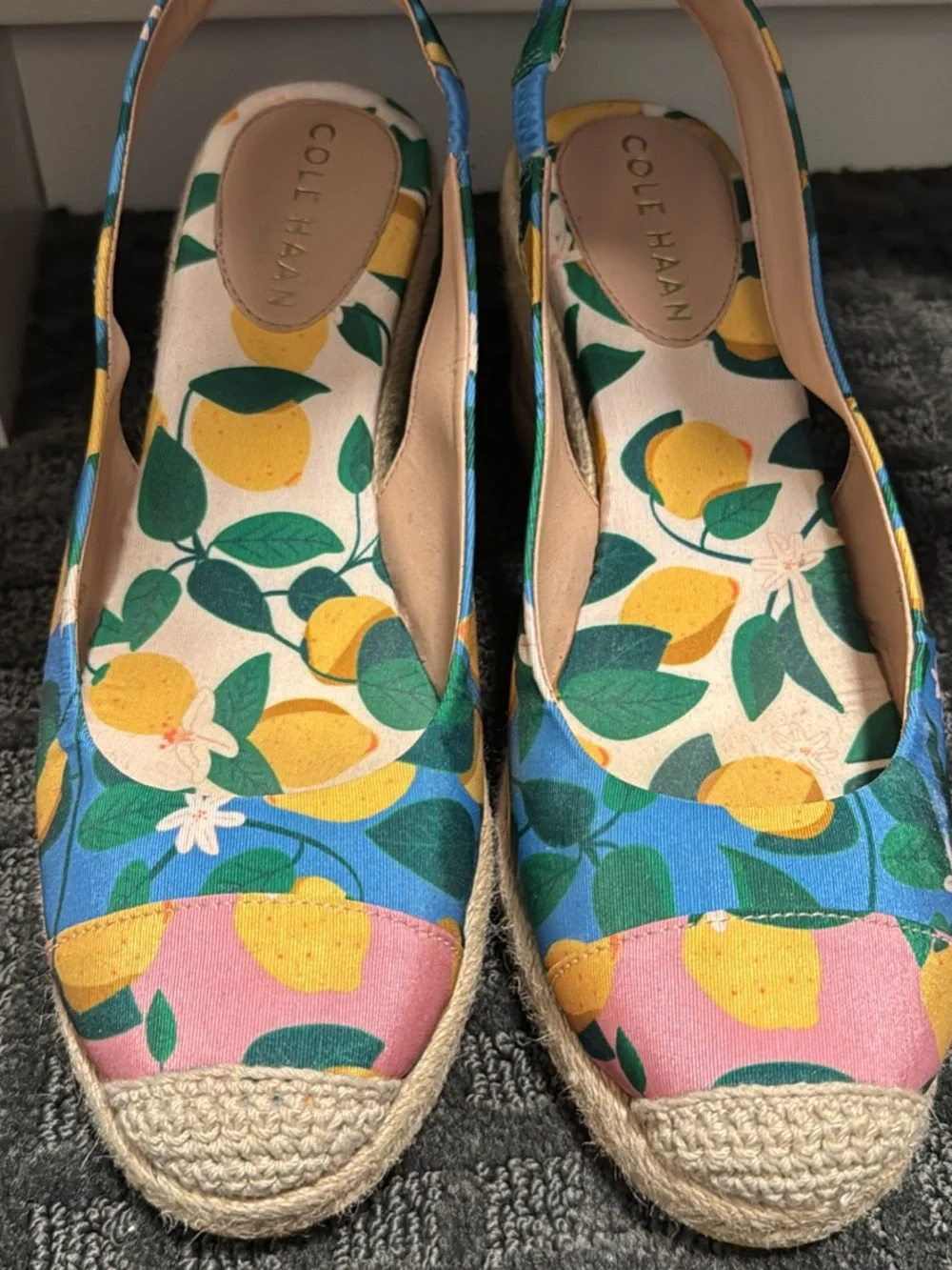 Cole Haan Lemon-Print Espadrille Wedges in Yellow, Green, Blue, Pink